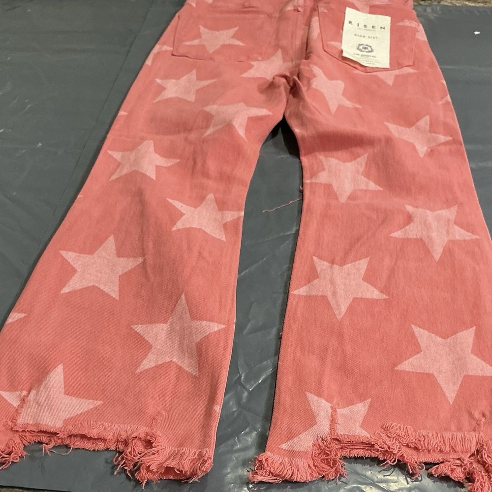 RISEN Jeans 5/27 Peach Blossom Star Print Distressed Raw Hem NWT RDP5609 - Picture 9 of 14